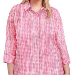 FOXCROFT Sue Crinkle Mixed Gingham check Shirt sweet rose pink 18W